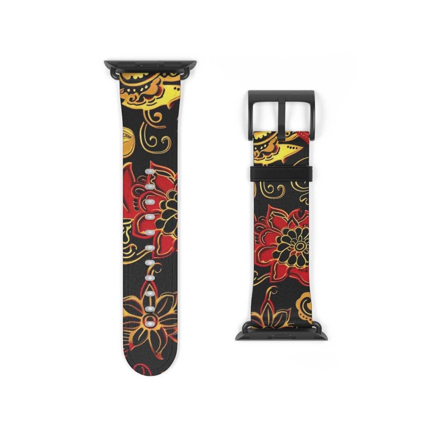 Floral Paisley Silicone Watch Band — Red & Gold Boho Apple Watch Strap - DIGITAL X