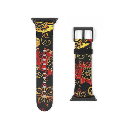 Floral Paisley Silicone Watch Band — Red & Gold Boho Apple Watch Strap - DIGITAL X