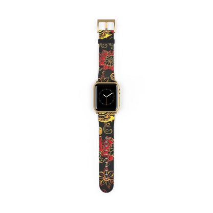 Floral Paisley Silicone Watch Band — Red & Gold Boho Apple Watch Strap - DIGITAL X
