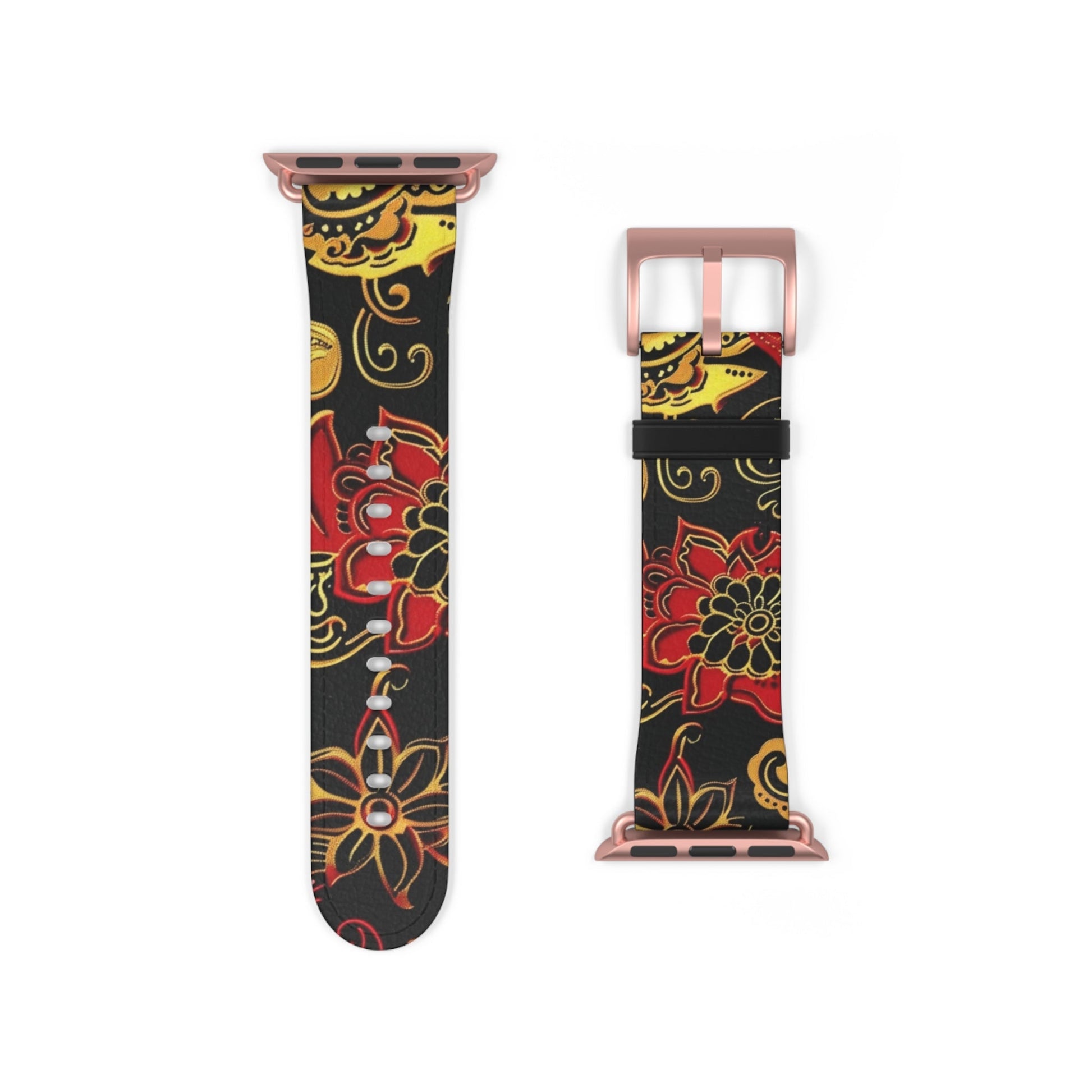Floral Paisley Silicone Watch Band — Red & Gold Boho Apple Watch Strap - DIGITAL X