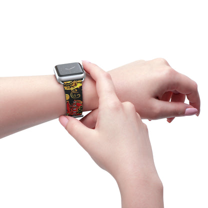 Floral Paisley Silicone Watch Band — Red & Gold Boho Apple Watch Strap - DIGITAL X
