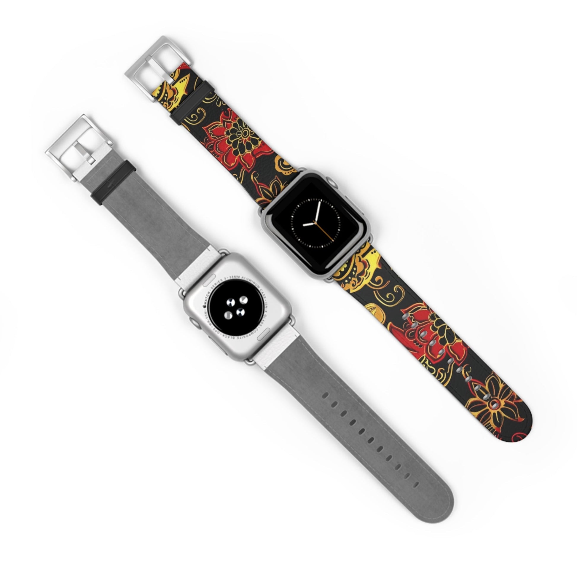 Floral Paisley Silicone Watch Band — Red & Gold Boho Apple Watch Strap - DIGITAL X