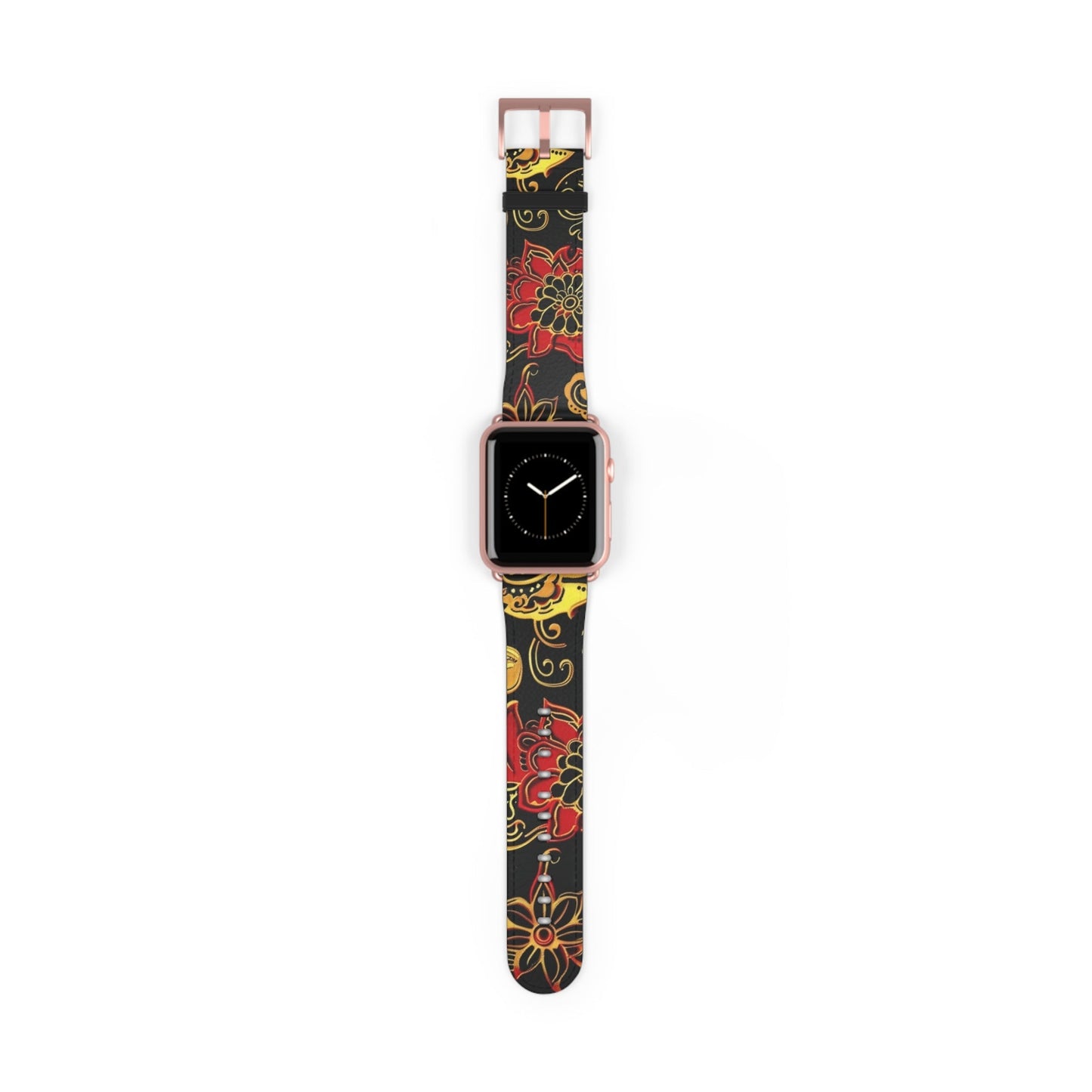 Floral Paisley Silicone Watch Band — Red & Gold Boho Apple Watch Strap - DIGITAL X