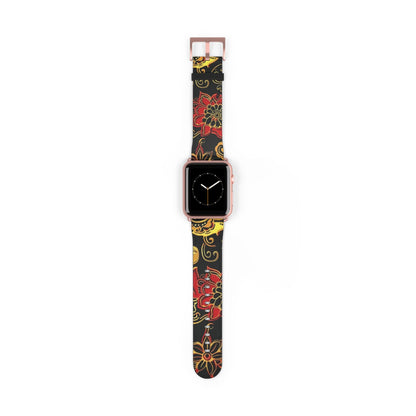 Floral Paisley Silicone Watch Band — Red & Gold Boho Apple Watch Strap - DIGITAL X