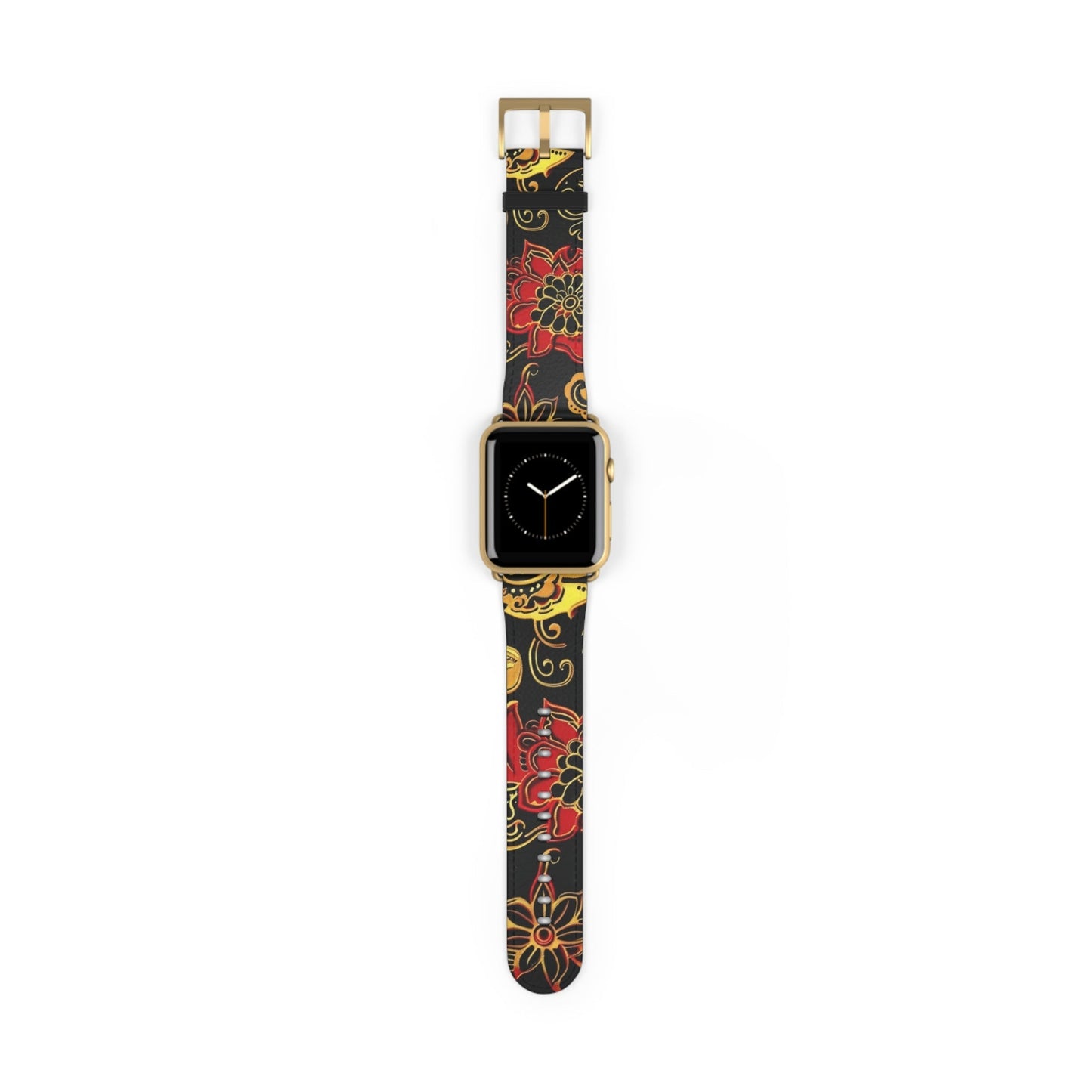 Floral Paisley Silicone Watch Band — Red & Gold Boho Apple Watch Strap - DIGITAL X