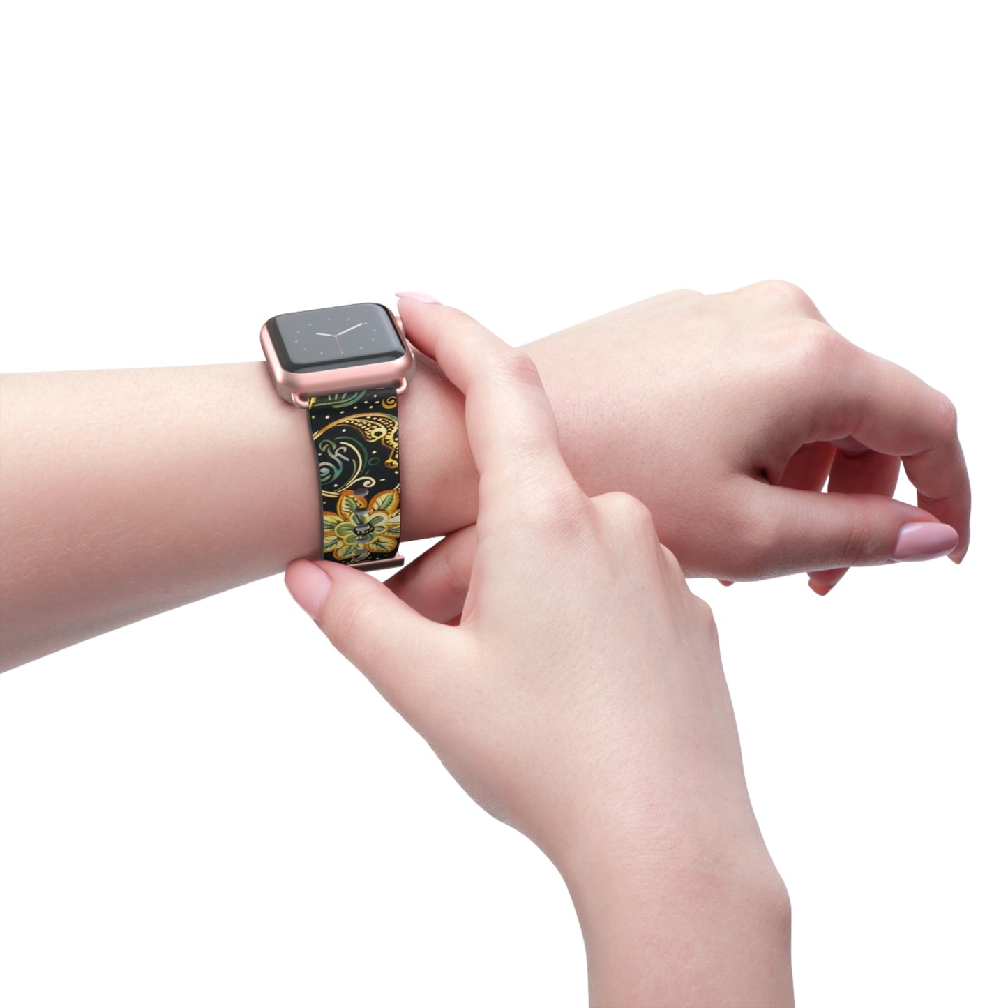 Floral Paisley Watch Band – Black & Gold Boho Apple Watch Strap - DIGITAL X