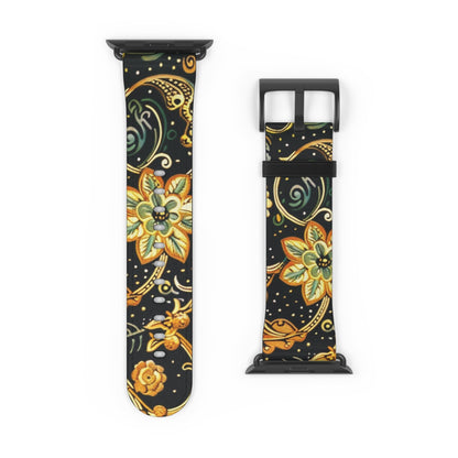 Floral Paisley Watch Band – Black & Gold Boho Apple Watch Strap - DIGITAL X