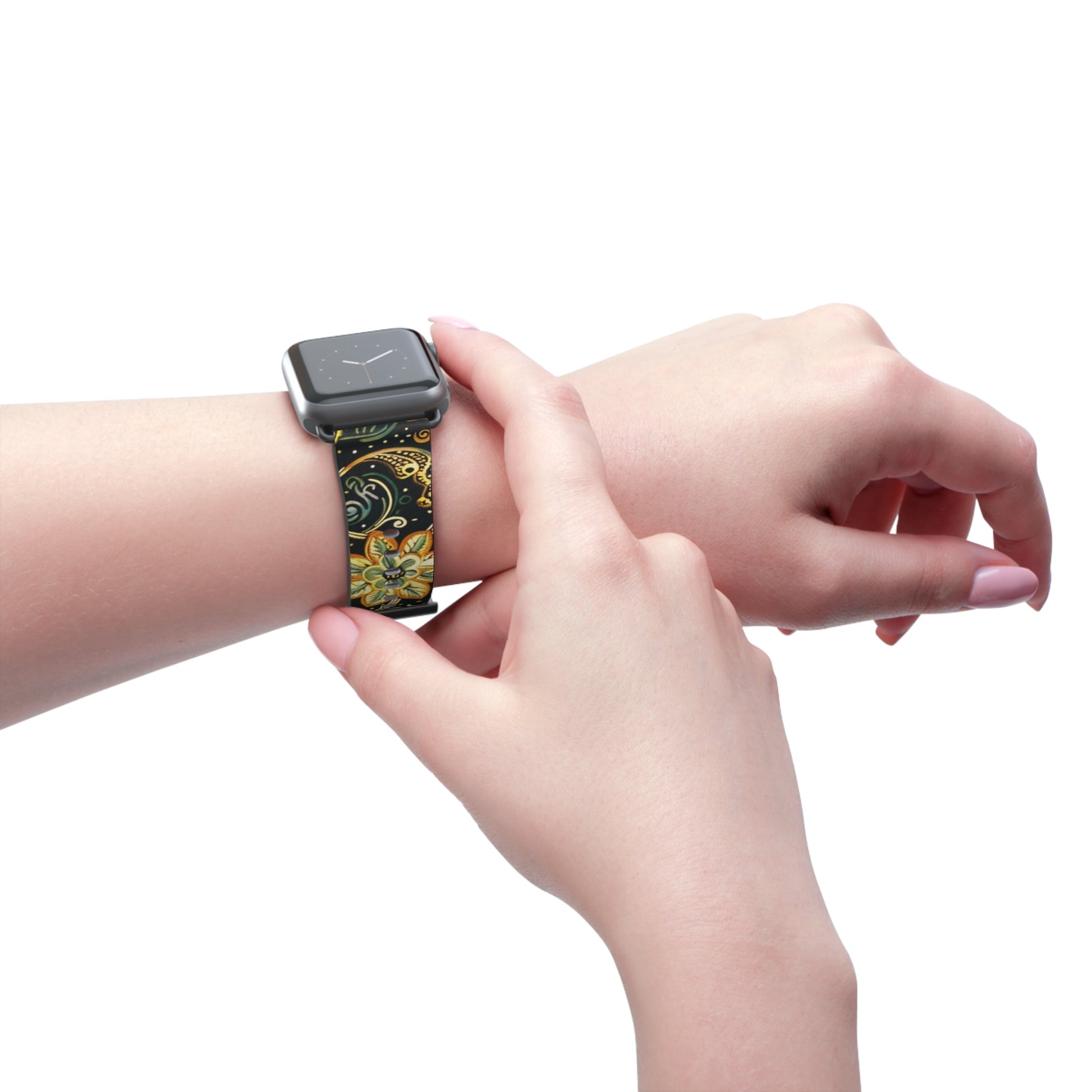 Floral Paisley Watch Band – Black & Gold Boho Apple Watch Strap - DIGITAL X