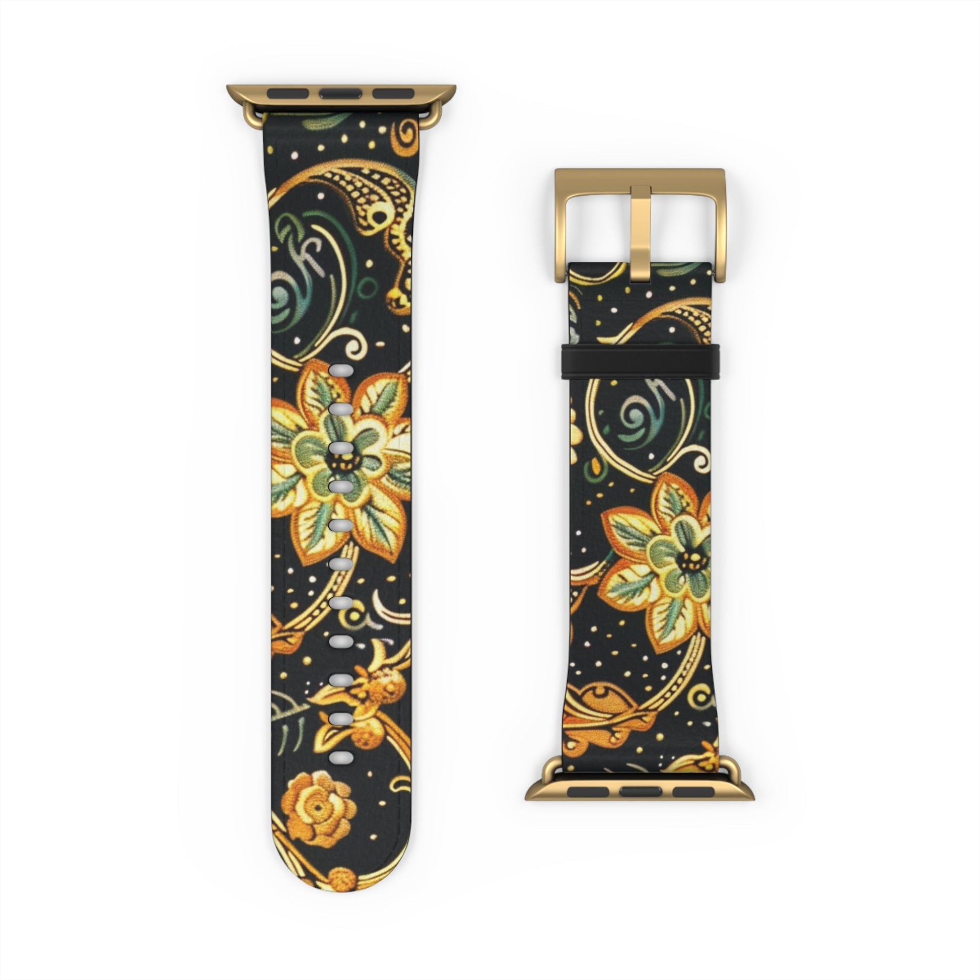 Floral Paisley Watch Band – Black & Gold Boho Apple Watch Strap - DIGITAL X