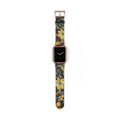 Floral Paisley Watch Band – Black & Gold Boho Apple Watch Strap - DIGITAL X