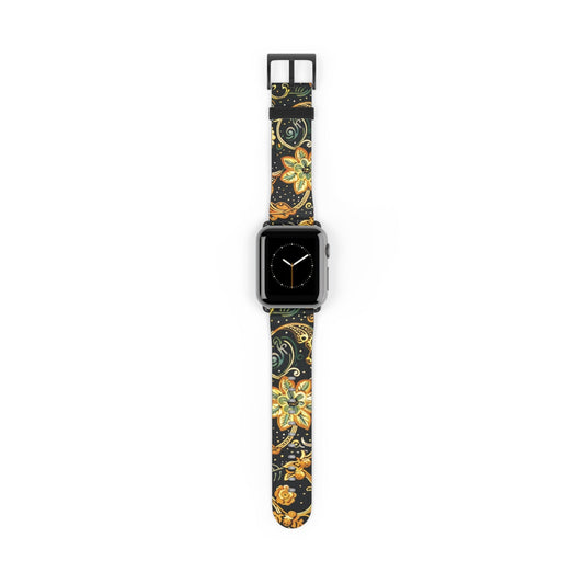 Floral Paisley Watch Band – Black & Gold Boho Apple Watch Strap - DIGITAL X