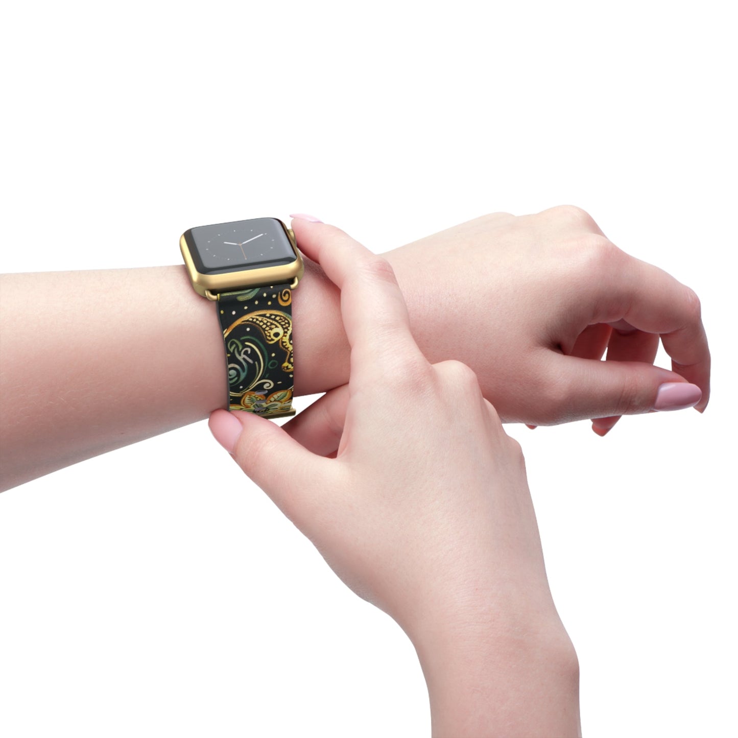 Floral Paisley Watch Band – Black & Gold Boho Apple Watch Strap - DIGITAL X