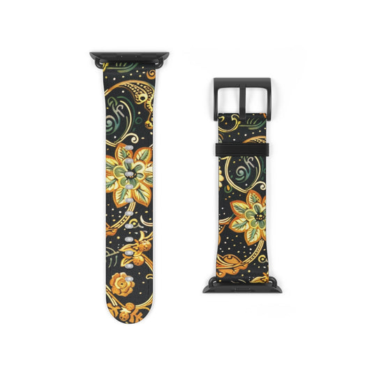 Floral Paisley Watch Band – Black & Gold Boho Apple Watch Strap - DIGITAL X