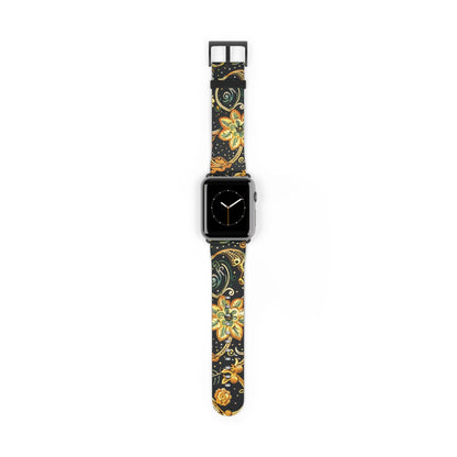 Floral Paisley Watch Band – Black & Gold Boho Apple Watch Strap - DIGITAL X