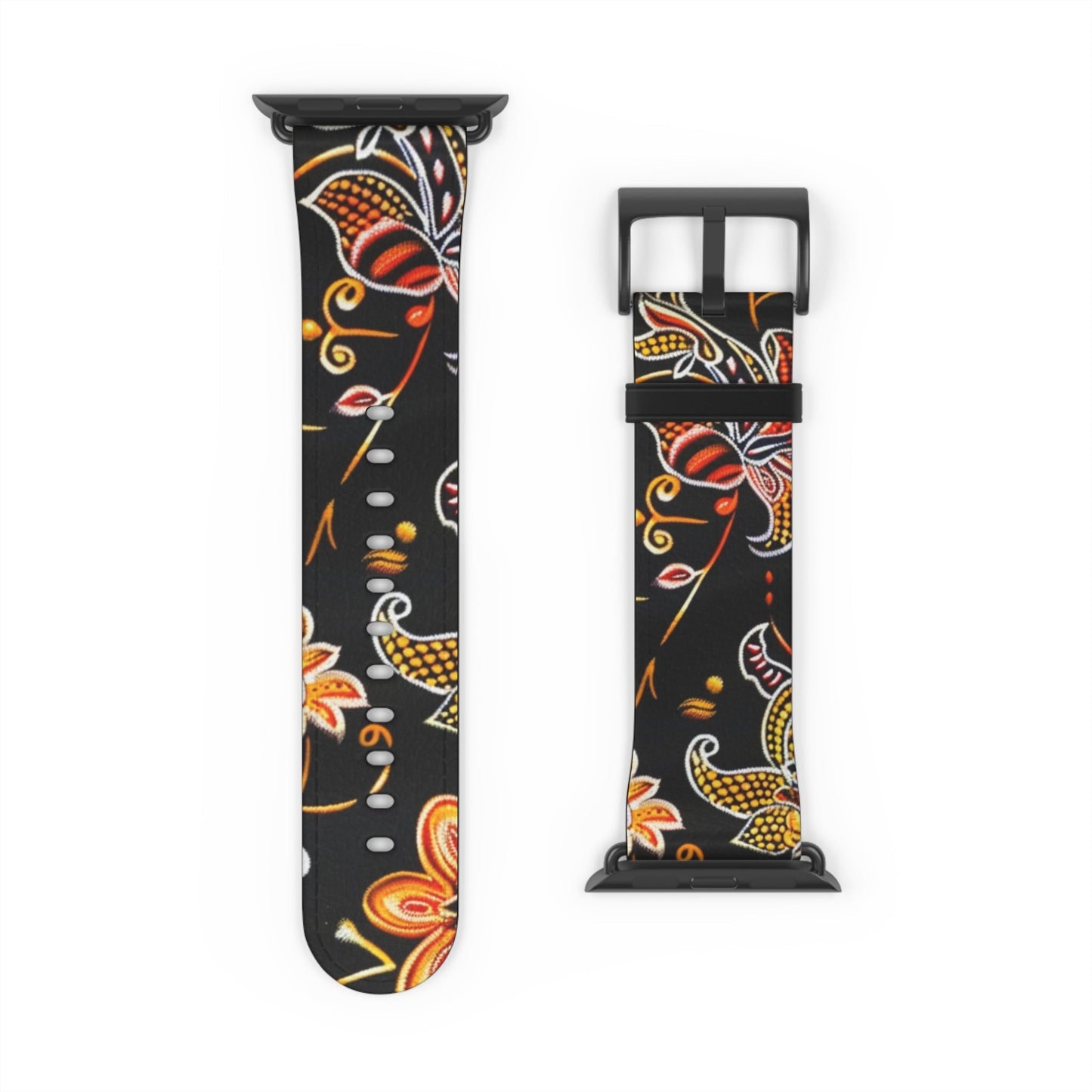 Floral Paisley Watch Band — Black & Orange Patterned Apple Watch Strap - DIGITAL X