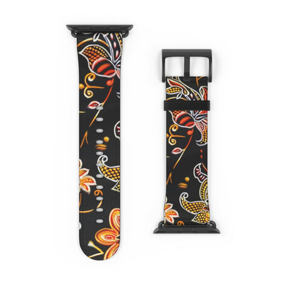 Floral Paisley Watch Band — Black & Orange Patterned Apple Watch Strap - DIGITAL X