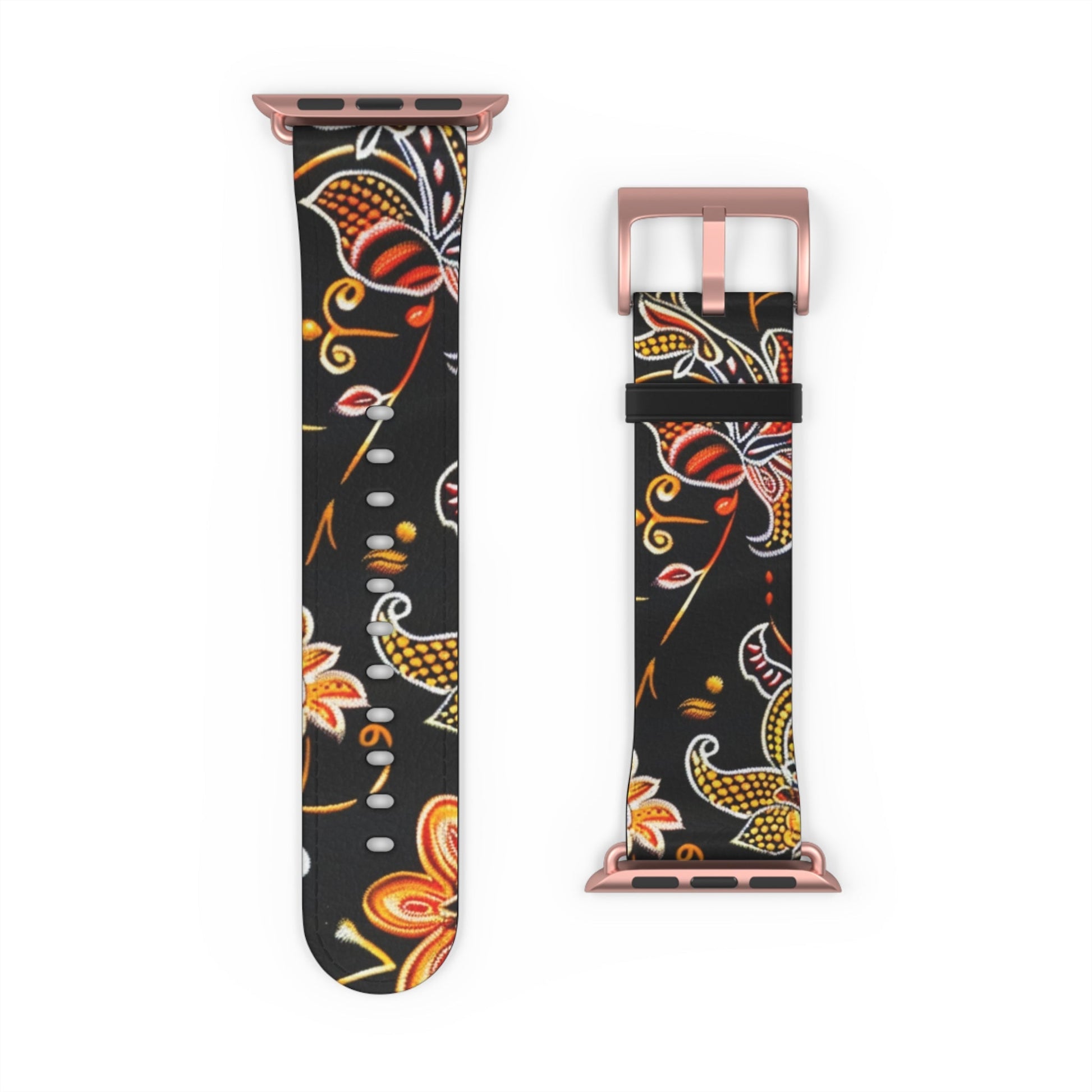 Floral Paisley Watch Band — Black & Orange Patterned Apple Watch Strap - DIGITAL X