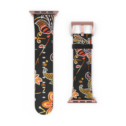Floral Paisley Watch Band — Black & Orange Patterned Apple Watch Strap - DIGITAL X