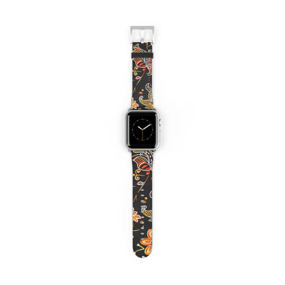 Floral Paisley Watch Band — Black & Orange Patterned Apple Watch Strap - DIGITAL X