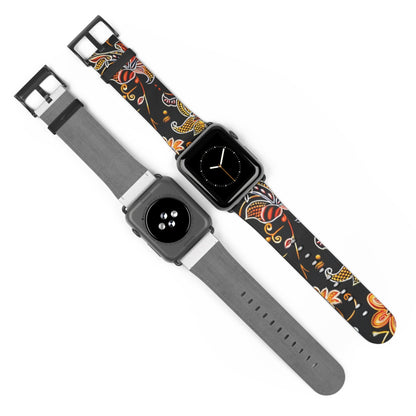 Floral Paisley Watch Band — Black & Orange Patterned Apple Watch Strap - DIGITAL X