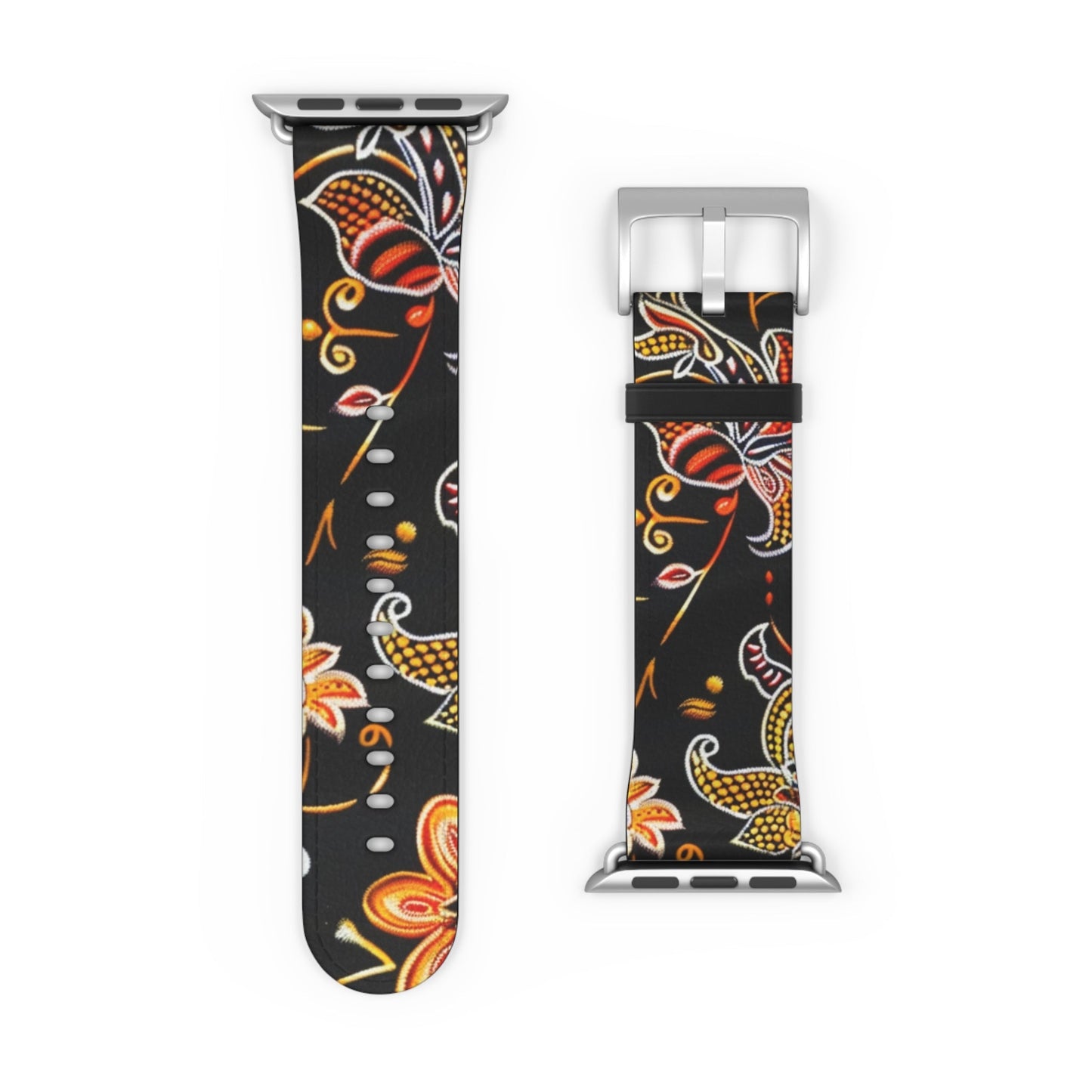 Floral Paisley Watch Band — Black & Orange Patterned Apple Watch Strap - DIGITAL X