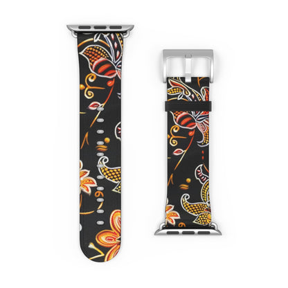 Floral Paisley Watch Band — Black & Orange Patterned Apple Watch Strap - DIGITAL X