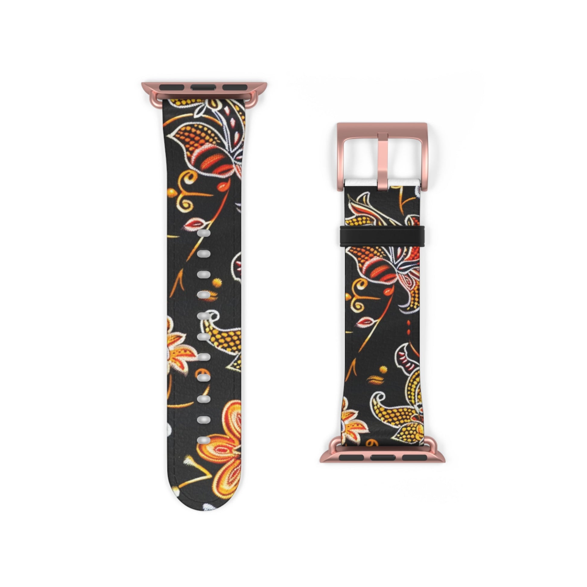 Floral Paisley Watch Band — Black & Orange Patterned Apple Watch Strap - DIGITAL X
