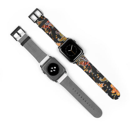 Floral Paisley Watch Band — Black & Orange Patterned Apple Watch Strap - DIGITAL X