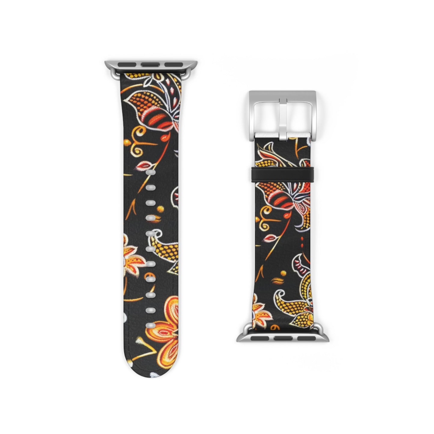 Floral Paisley Watch Band — Black & Orange Patterned Apple Watch Strap - DIGITAL X