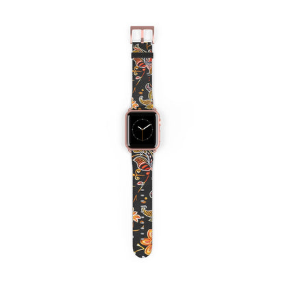 Floral Paisley Watch Band — Black & Orange Patterned Apple Watch Strap - DIGITAL X