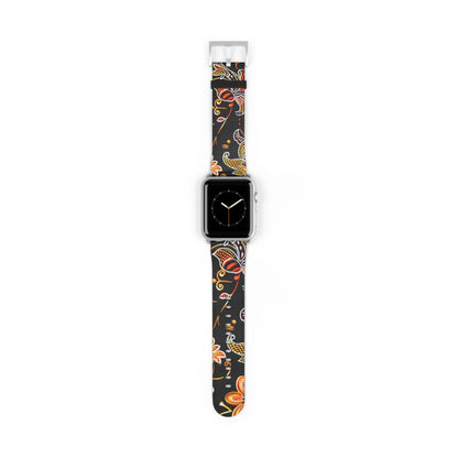 Floral Paisley Watch Band — Black & Orange Patterned Apple Watch Strap - DIGITAL X
