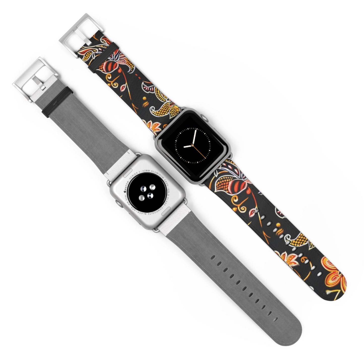 Floral Paisley Watch Band — Black & Orange Patterned Apple Watch Strap - DIGITAL X
