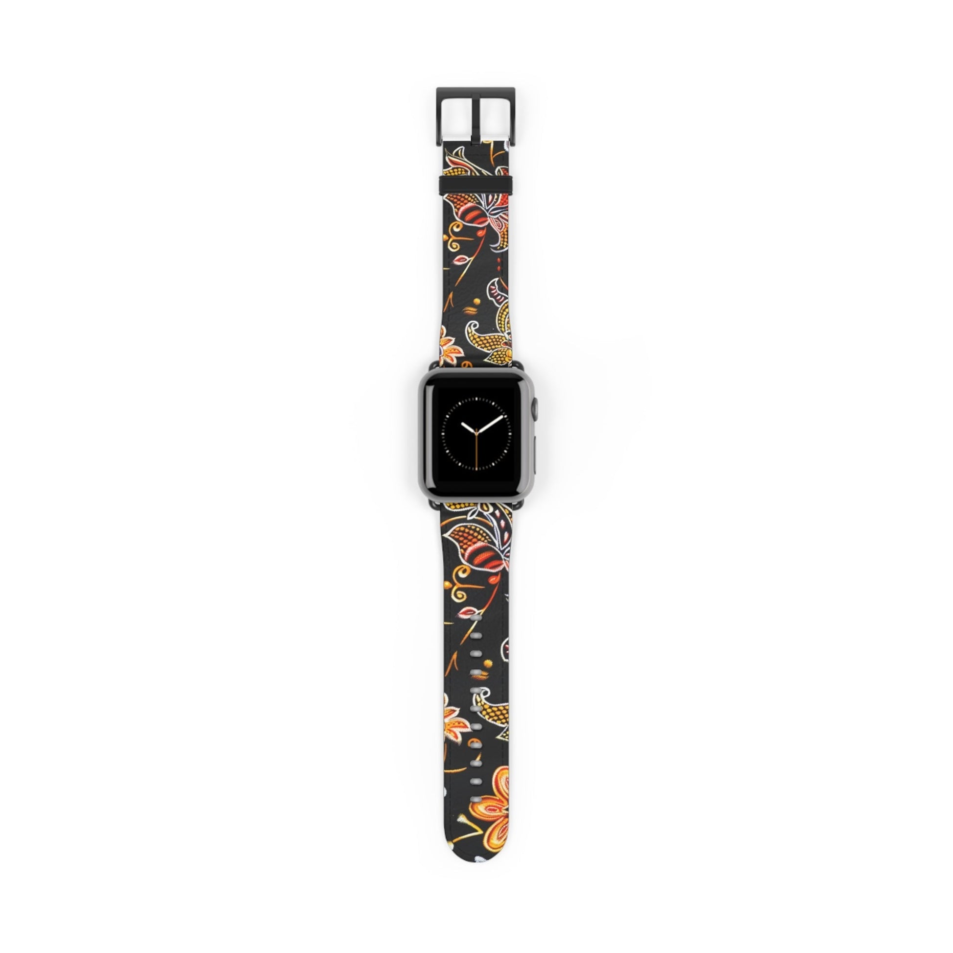 Floral Paisley Watch Band — Black & Orange Patterned Apple Watch Strap - DIGITAL X