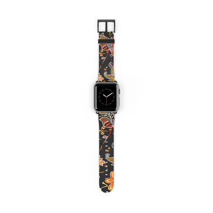 Floral Paisley Watch Band — Black & Orange Patterned Apple Watch Strap - DIGITAL X