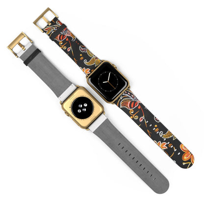 Floral Paisley Watch Band — Black & Orange Patterned Apple Watch Strap - DIGITAL X