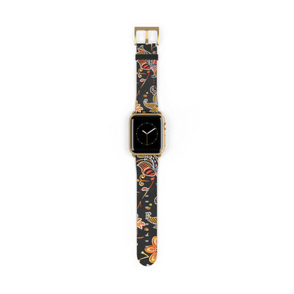 Floral Paisley Watch Band — Black & Orange Patterned Apple Watch Strap - DIGITAL X