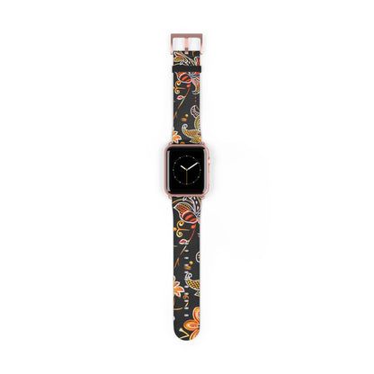 Floral Paisley Watch Band — Black & Orange Patterned Apple Watch Strap - DIGITAL X
