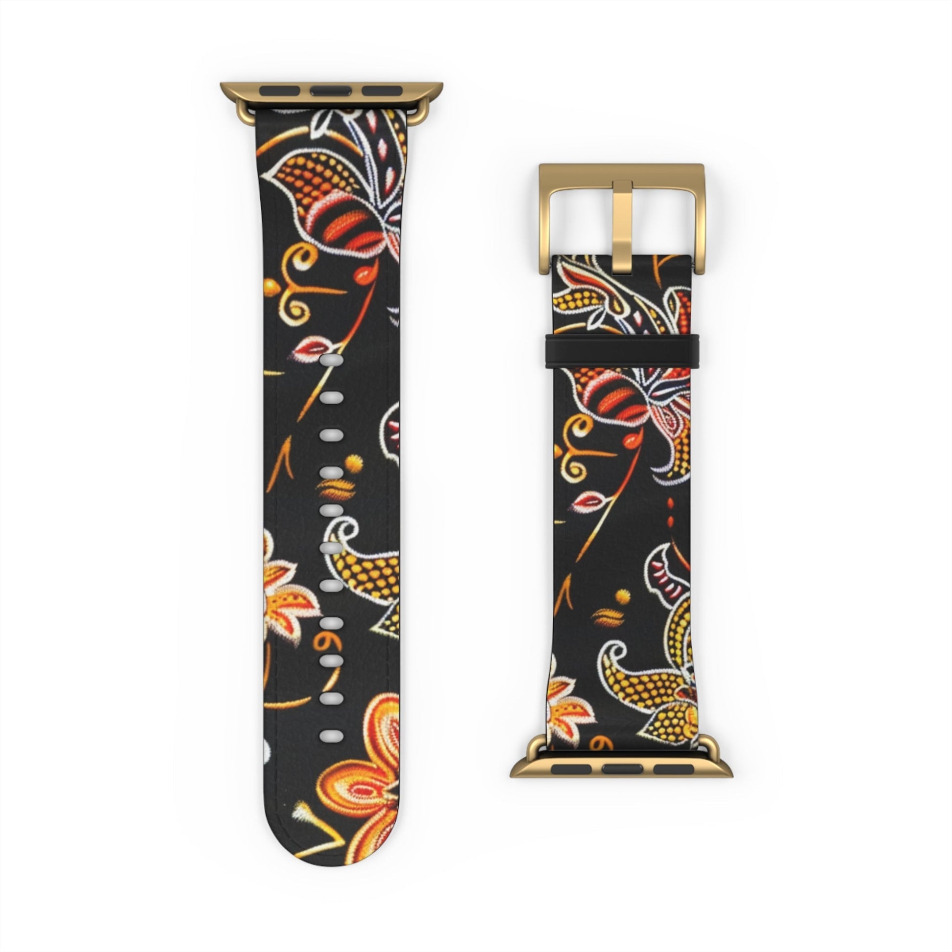 Floral Paisley Watch Band — Black & Orange Patterned Apple Watch Strap - DIGITAL X