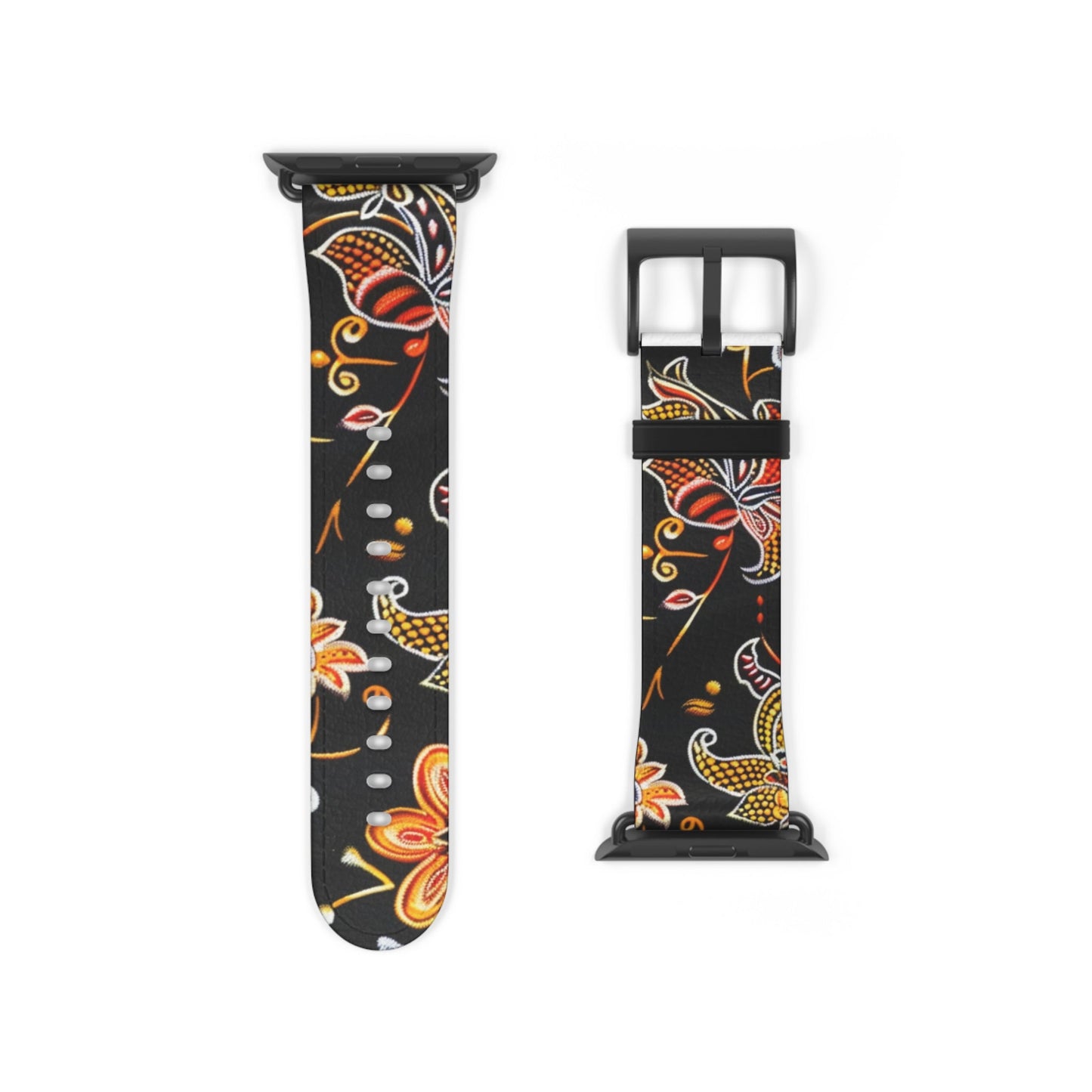 Floral Paisley Watch Band — Black & Orange Patterned Apple Watch Strap - DIGITAL X