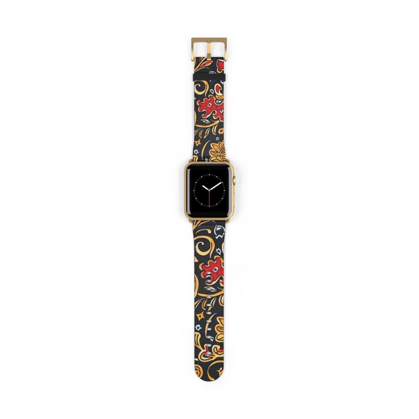 Floral Paisley Watch Band — Black, Red & Gold Patterned Apple Watch Strap - DIGITAL X