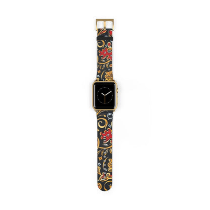 Floral Paisley Watch Band — Black, Red & Gold Patterned Apple Watch Strap - DIGITAL X