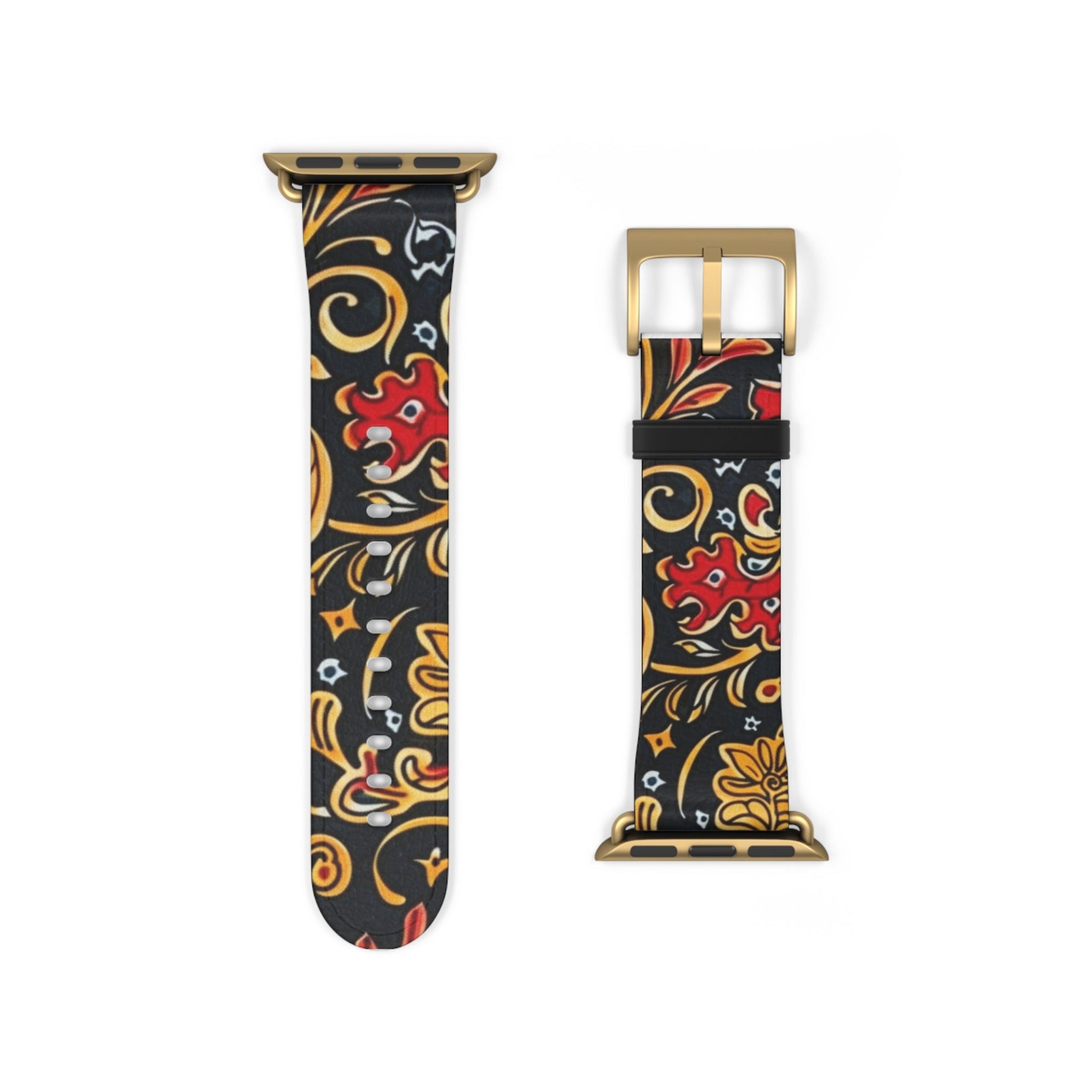 Floral Paisley Watch Band — Black, Red & Gold Patterned Apple Watch Strap - DIGITAL X