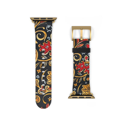 Floral Paisley Watch Band — Black, Red & Gold Patterned Apple Watch Strap - DIGITAL X
