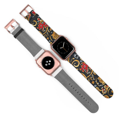 Floral Paisley Watch Band — Black, Red & Gold Patterned Apple Watch Strap - DIGITAL X