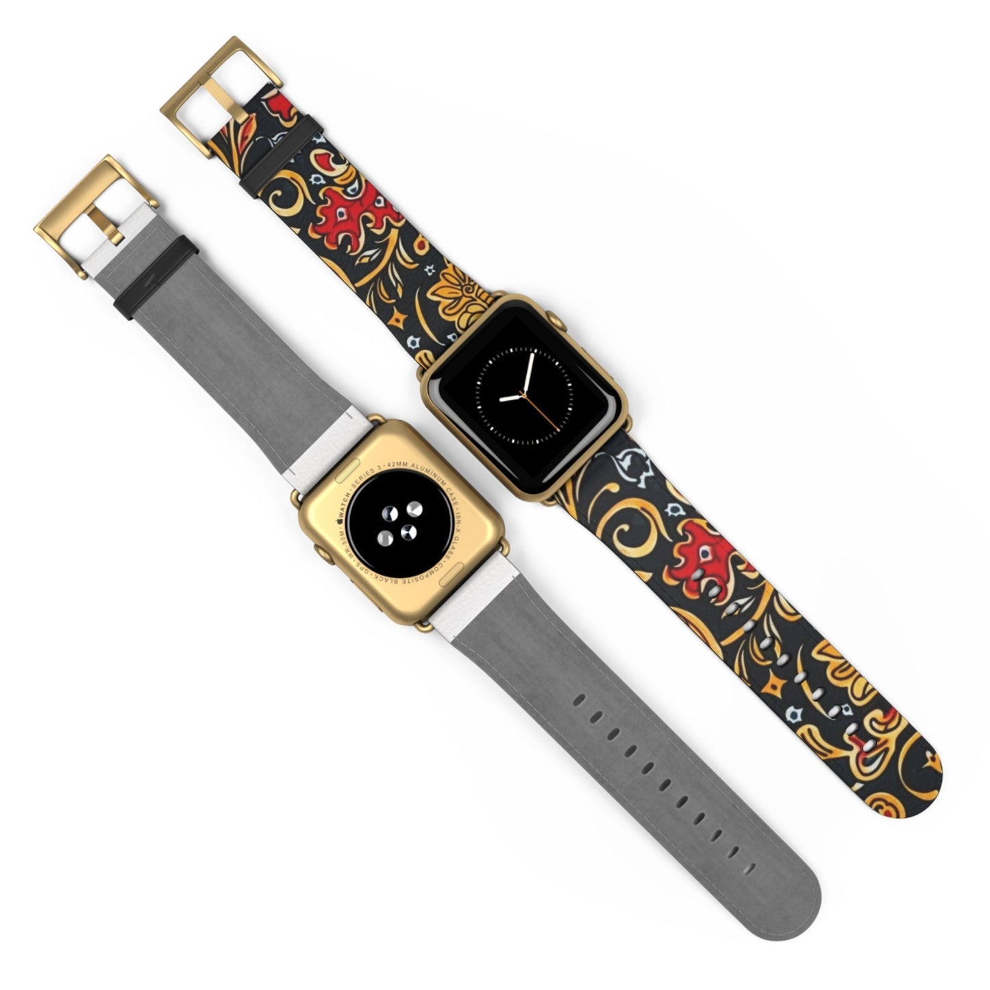 Floral Paisley Watch Band — Black, Red & Gold Patterned Apple Watch Strap - DIGITAL X
