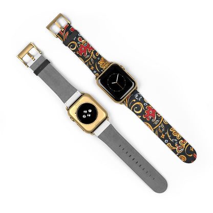 Floral Paisley Watch Band — Black, Red & Gold Patterned Apple Watch Strap - DIGITAL X