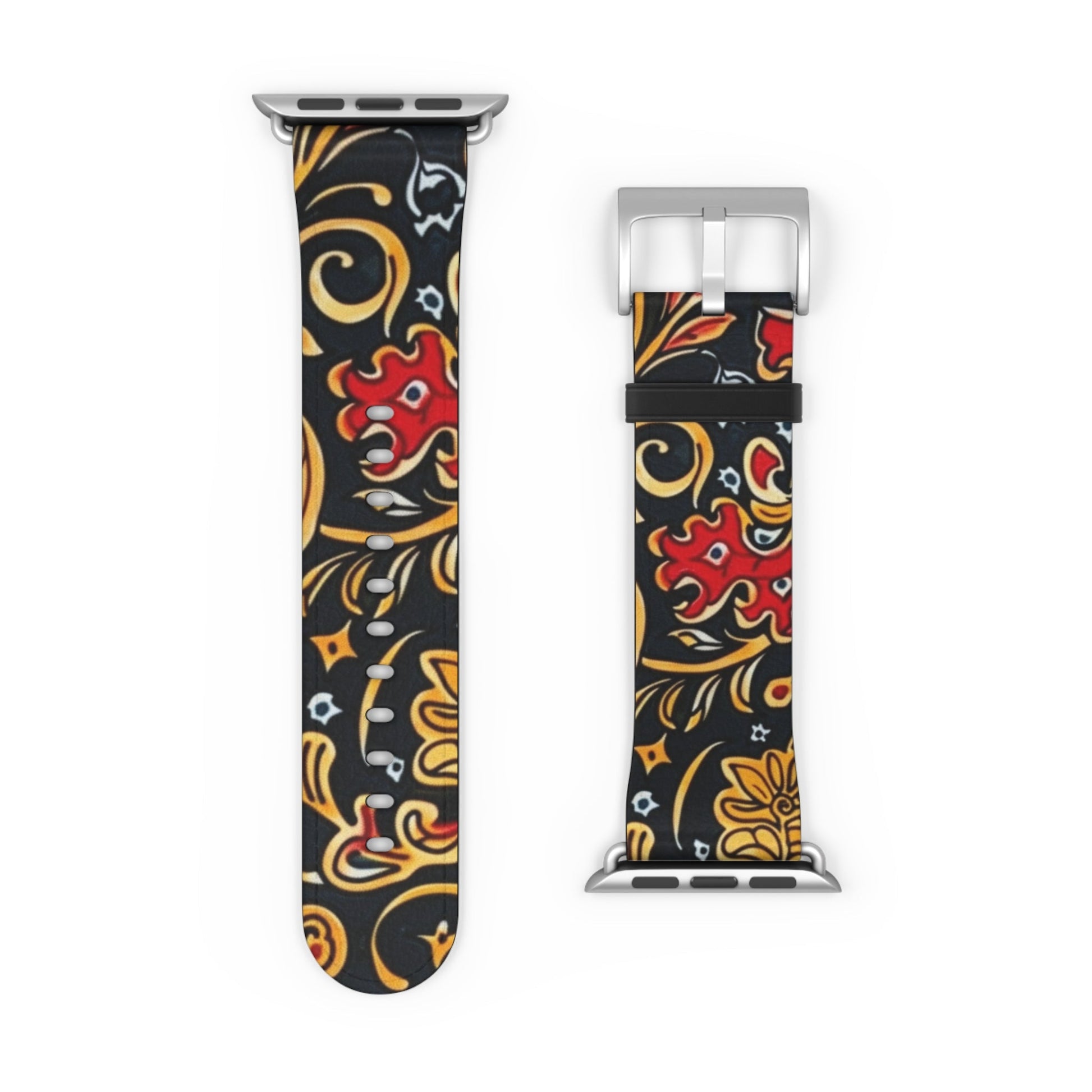 Floral Paisley Watch Band — Black, Red & Gold Patterned Apple Watch Strap - DIGITAL X