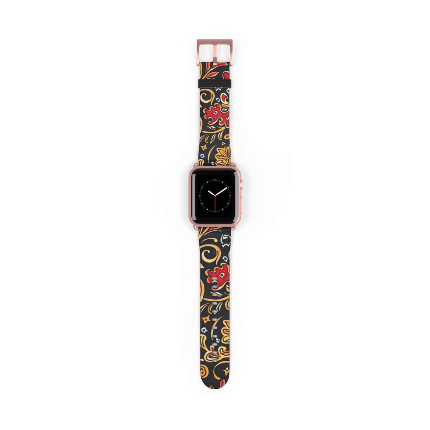 Floral Paisley Watch Band — Black, Red & Gold Patterned Apple Watch Strap - DIGITAL X