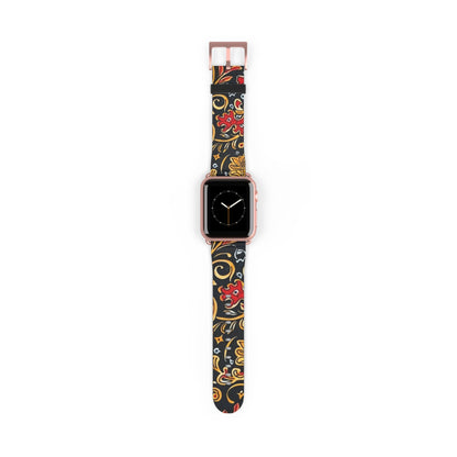 Floral Paisley Watch Band — Black, Red & Gold Patterned Apple Watch Strap - DIGITAL X