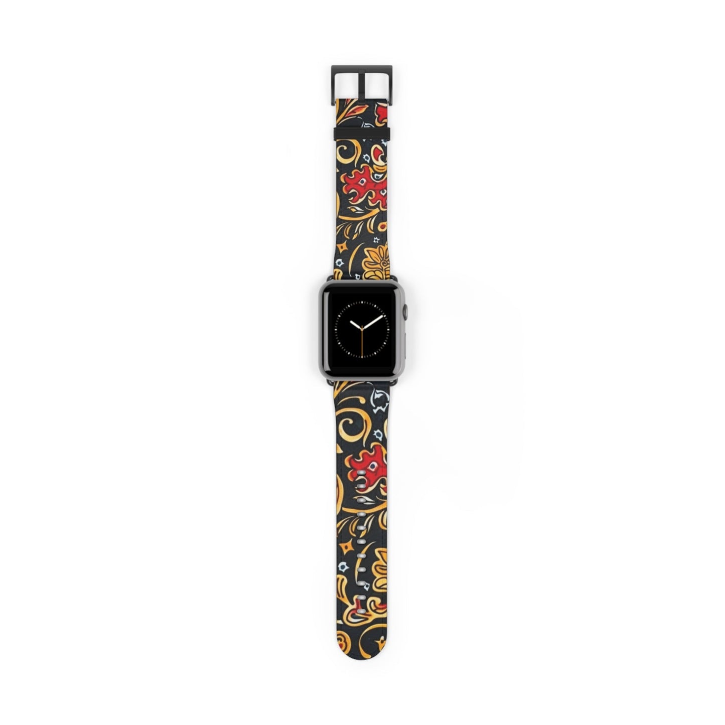 Floral Paisley Watch Band — Black, Red & Gold Patterned Apple Watch Strap - DIGITAL X